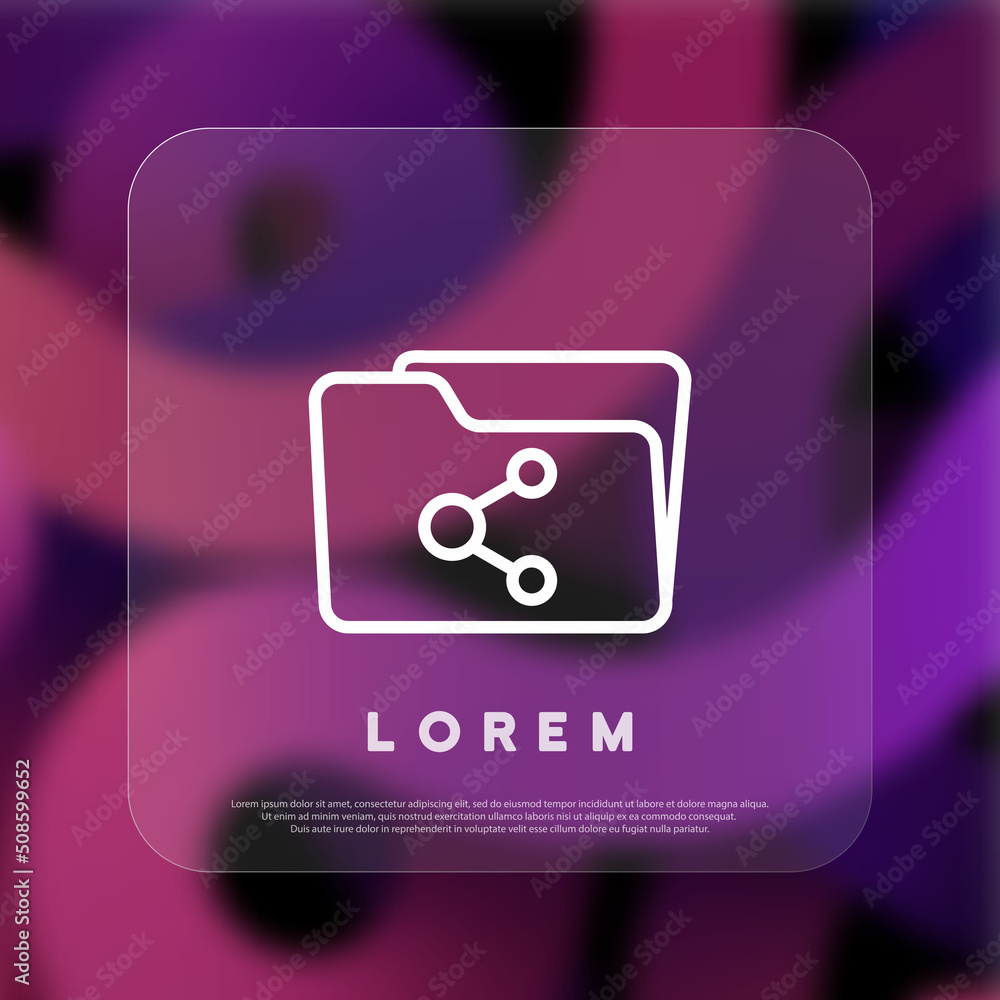 Poster folder icon. transfer file. data exchange. transmission of documents. glassmorphism style. vector li