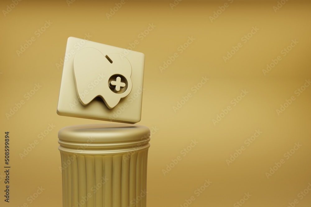 Poster Beautiful abstract illustrations golden Odontology symbol icons on a golden column and wonderful background. 3d rendering illustration. Background pattern for design.