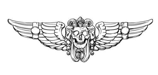 black line architectural vector Illustration of skull with wings