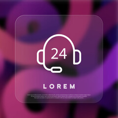24 hours support service icon. Headphones icon. Customer service. Glassmorphism style. Vector line icon for Business and Advertising