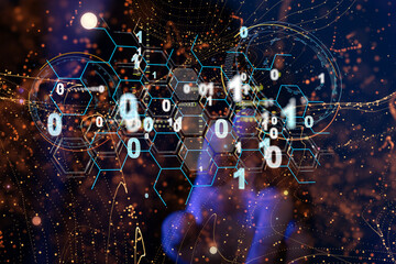 Neural network 3D illustration. Big data and cybersecurity