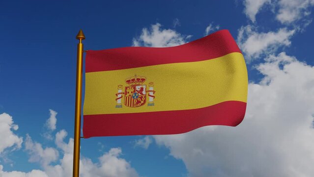 National flag of Spain waving 3D Render