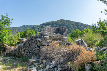 Fototapeta na wymiar Amazing views from Sidyma which was a town of ancient Lycia, at what is now the small village of Dudurga in Muğla,Turkey. It lies on the hiking way of Lycian way (Likya yolu). 