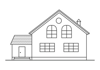 Village house outline icon. Vector illustration of building, cottage, villa, townhouse, hotel, apartment or building.