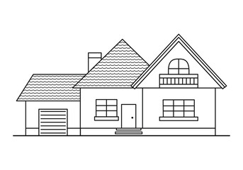 Cottage house outline icon. Vector illustration of building, cottage, villa, townhouse, hotel, apartment or building.