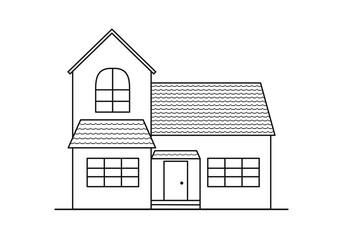 Farmhouse outline icon. Vector illustration of building, cottage, villa, townhouse, hotel, apartment or building.