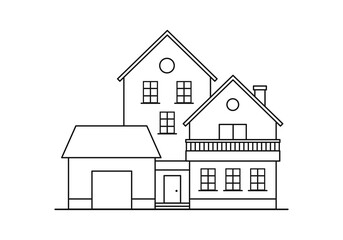 Mediterranean house outline icon. Vector illustration of building, cottage, villa, townhouse, hotel, apartment or building.