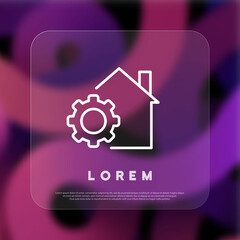 Smart house icon. Setting gear icon. Glassmorphism style. Vector line icon for Business and Advertising