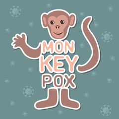 Monkeypox sticker. Monkeypox virus banner for awareness and alert against disease spread, symptoms or precautions. Vector Illustration