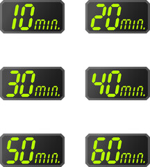 Simple 10,20,30,40,50,60 minutes digital timer clock icon 
