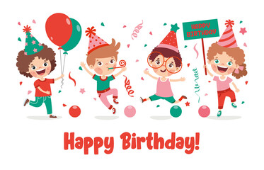 Cartoon Kids Celebrating Birthday Party