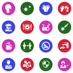 Self Protection Icons. White Flat Design In Circle. Vector Illustration.