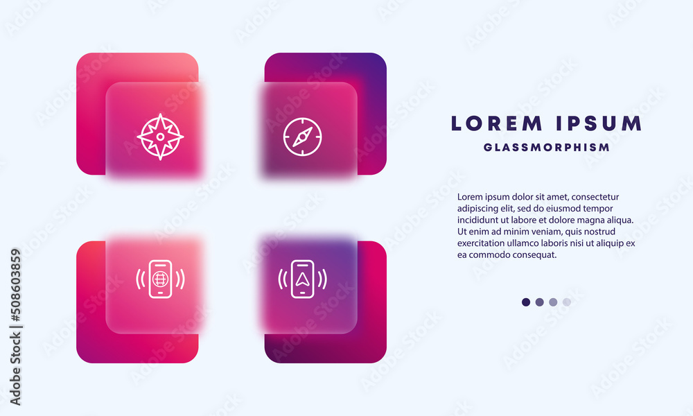 Poster geolocation icon set. compass icon. glassmorphism style. vector line icon for business and advertisi