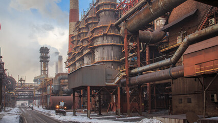 Exterior of blast furnace at steel works