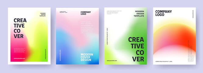 Creative covers or posters concept in modern minimal style for corporate identity, branding, social media advertising, promo. Minimalist cover design template with dynamic fluid gradient
