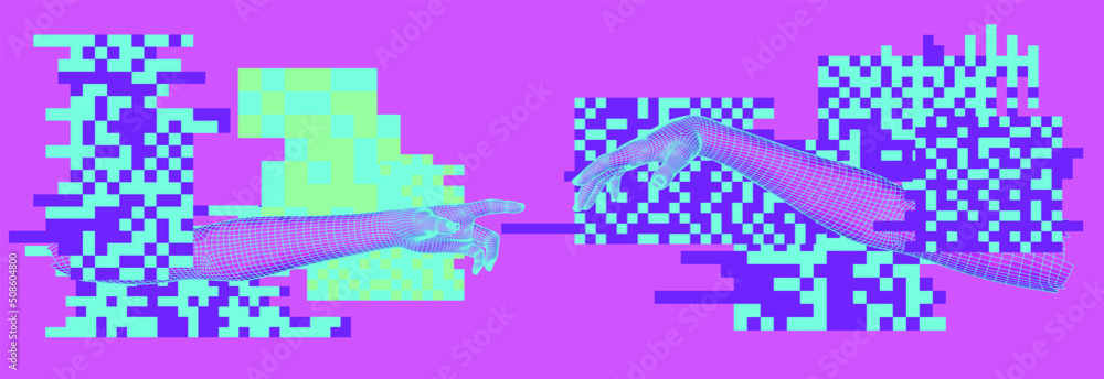 Leinwandbilder 3d low-poly models of hands about to touch each other, as in the 