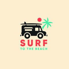 Surf van with palm trees modern logo design icon vector.