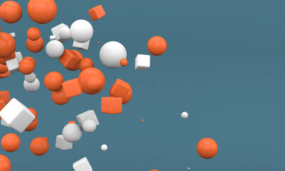 White and orange geometric 3d shapes on blue background. Abstract 3d illustration