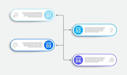 infographic design with 4 icons and options for business process steps