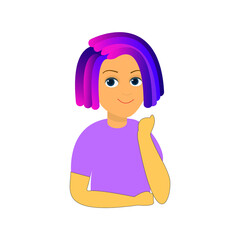 Cartoon character girl executed in a vector. Portrait or avatar for a woman. Stylish and fashionable female avatars highlighted on a white background. Illustration of a woman, a young woman. 