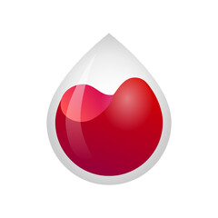 Obraz premium Blood drop logo template. Red liquid droplet in a glass container. Blood donation concept. Testing laboratory symbol. Blood transfusion idea. Healthcare element. Vector illustration, flat, clip art. 