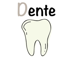 
Portuguese alphabet with a picture of a tooth. Translation from Portuguese: tooth. Vector doodle hand drawn illustration