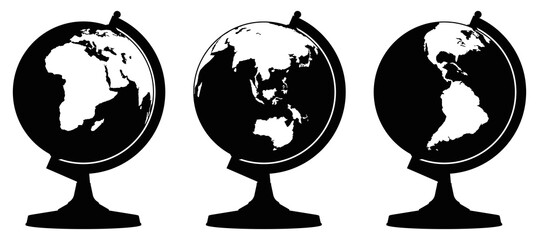 Set of desk globe icons. Silhouette vector
