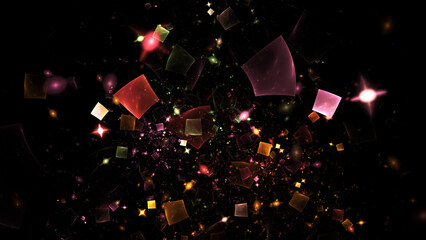 Abstract shiny particles. Fantastic space background. Digital fractal art. 3d rendering.