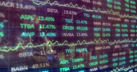 Image of financial data and graphs over cityscape