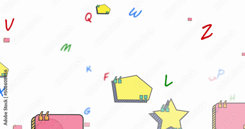 Aufkleber digital image of colorful letters and blank text banners floating against white background