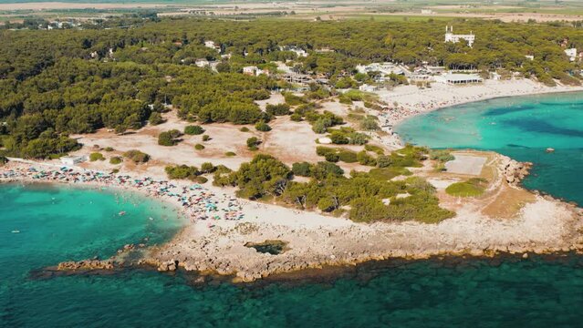 Salento, Marina di Pulsano, Baia serrone, Puglia, Italy coast drone view