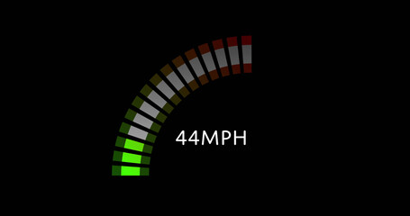 Image of car speedometer on black background