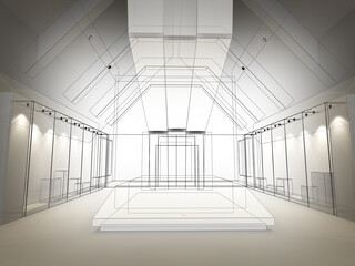 sketch design of interior exhibition room ,museum ,3d rendering