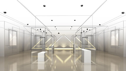 sketch design of interior exhibition room ,museum ,3d rendering