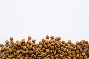 top view of nutritious and tasty pet food isolated on white.