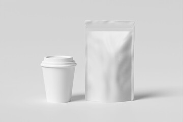 Fototapeta na wymiar Coffee Cup & Pouch Packaging Mockup