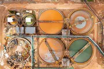 Industrial treatment plant for wastewater and toxic materials. Industrial Aerial View. 