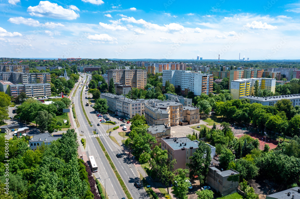 Wall mural Sosnowiec, Dabrowa Basin. Aerial view of city center of Sosnowiec. Poland.