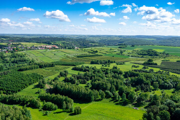 Poland Lesser Voivodeship. Aerial view of village near Krakow, southern Poland. Europe. 