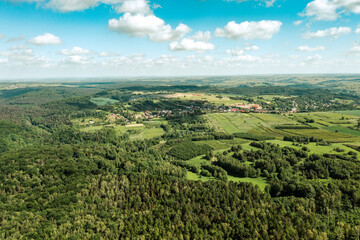 Poland Lesser Voivodeship. Aerial view of village near Krakow, southern Poland. Europe. 