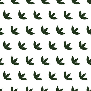 Cacti Dark Green Flowers With White Background Seamless Repeat Pattern