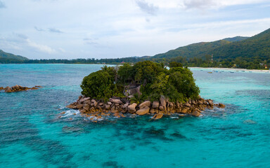 Aerial views of one of Seychelles islands, a paradise place (aerial drone photo). Seychelles