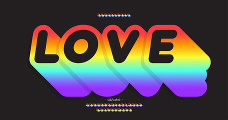 Vector love font modern typography for decoration, industrial, logo, poster, t shirt, book, card, sale banner, printing on fabric. Cool 3d typeface. Trendy alphabet. 10 eps
