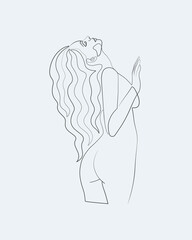 Young woman body outline silhouettes beauty abstract minimalist stylish female single line art flat vector illustration