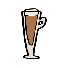 glass with coffee latte isolated on white background. Great design for postcard, typography element