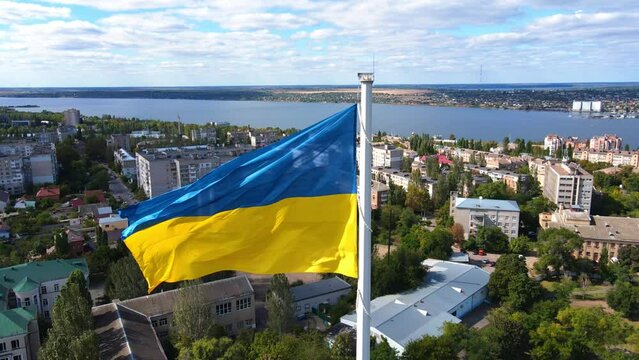 Ukrainian flag in Mykolaiv town