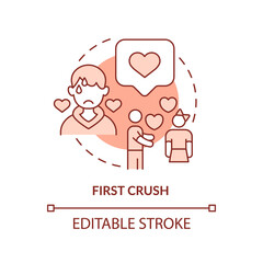 First crush terracotta concept icon. Teenage problem abstract idea thin line illustration. Develop romantic relationships. Isolated outline drawing. Editable stroke. Arial, Myriad Pro-Bold fonts used