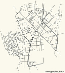 Detailed navigation black lines urban street roads map of the ILVERSGEHOFEN DISTRICT of the German regional capital city of Erfurt, Germany on vintage beige background