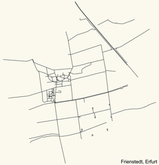 Detailed navigation black lines urban street roads map of the FRIENSTEDT DISTRICT of the German regional capital city of Erfurt, Germany on vintage beige background