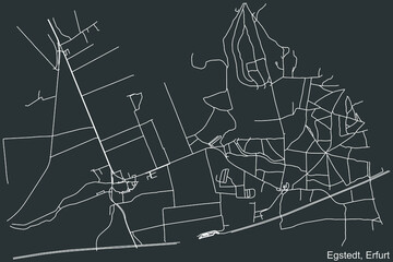 Detailed negative navigation white lines urban street roads map of the EGSTEDT DISTRICT of the German regional capital city of Erfurt, Germany on dark gray background